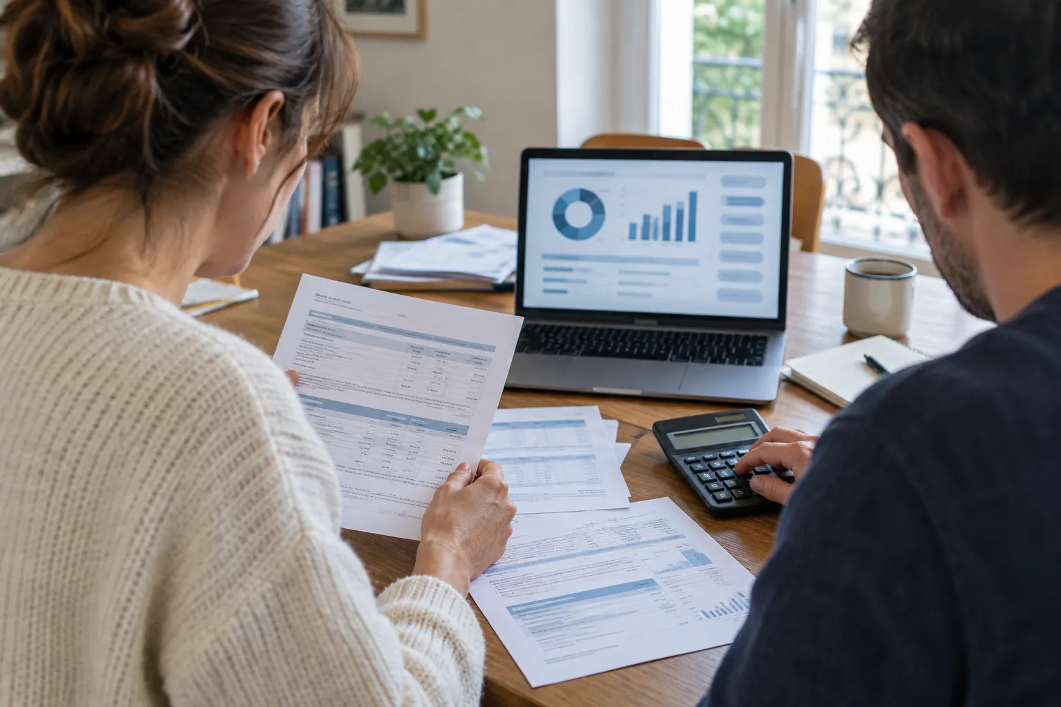 Des documents fiscaux, une calculatrice et un ordinateur posés sur un bureau.